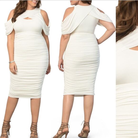Kiyonna Dresses & Skirts - KIYONNA Mellisa Ruched Cold Shoulder Sheath Dress Size 4X